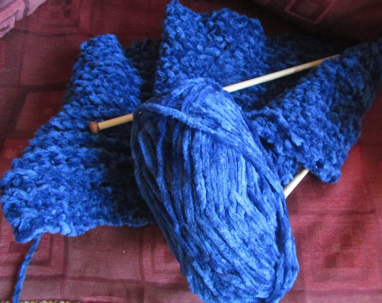 The makings of an infinity scarf using a brioche stitch 