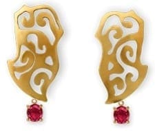 Ariane Zurcher Jewelry - 18 Kt Brushed Gold Earrings With Removable 18 Kt Gold & Red Spinel Attachments