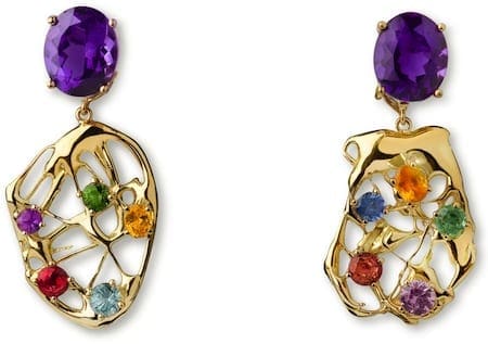 Juno/Transitions Collection~ 18 Kt Gold & Amethyst Earrings With Removable 18 Kt Gold & Sapphire Adornments